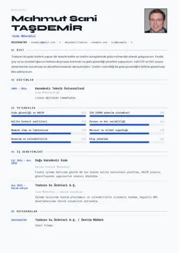 Gıda Mühendisi CV Örnekleri cv indir
